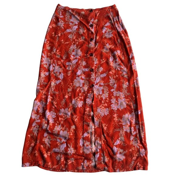 Free People Retro Love Midi Floral Skirt in Burnt Orange Size 0 - Picture 2 of 7